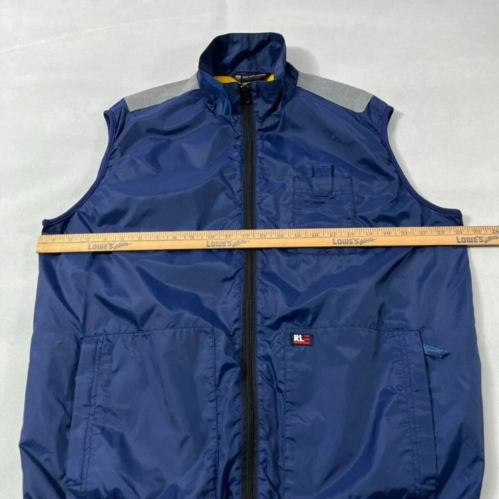 Ralph Laure Polo Jeans Co Vest Men Large Blue Nylon Full Zip Pockets Windbreaker